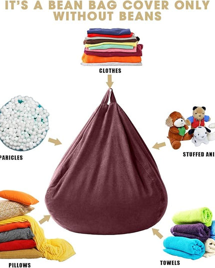 2 Pcs Bean Bag Cover Stuffed Animal Storage Bean Bag Chair Cover Soft Corduroy Stuffed Animal Bean Bag Storage for Kids Adults Indoor Bedroom Organizing Plush Toys (Pink Purple,200l) - LeafyLoom