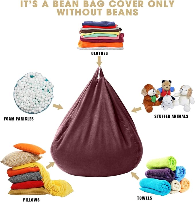 2 Pcs Bean Bag Cover Stuffed Animal Storage Bean Bag Chair Cover Soft Corduroy Stuffed Animal Bean Bag Storage for Kids Adults Indoor Bedroom Organizing Plush Toys (Pink Purple,200l) - LeafyLoom