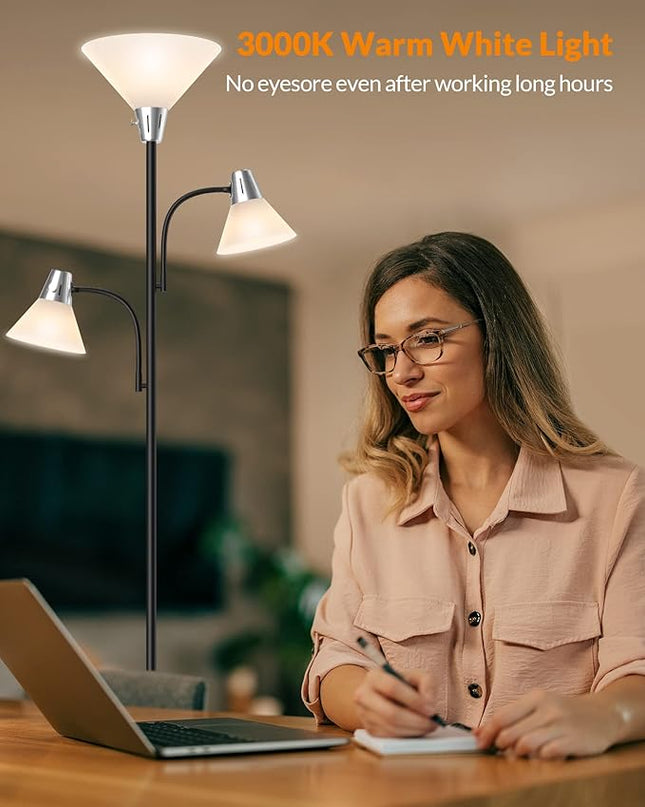 LEPOWER Floor Lamp, Standing Lamp with Replaceable 3000K Energy-Saving LED Bulbs,9W Lamp for Living Room with 5W Adjustable Reading Lights, Modern Bright Floor Lamp for Bedroom, Living Room, Office - LeafyLoom