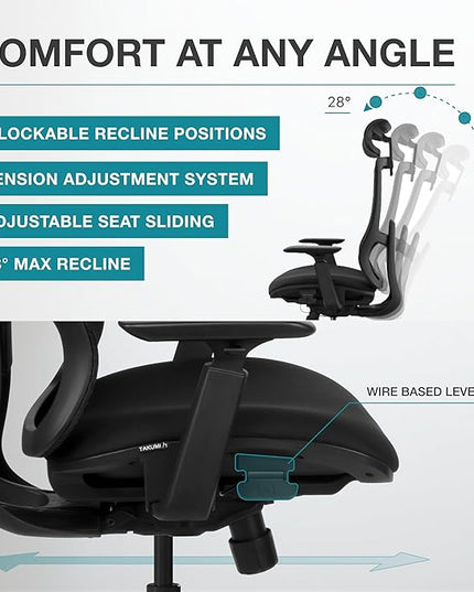 Takumi Ergonomic Office Chair Lumbar Support: Ergonomic Chair, Mesh Office Chair, Ergonomic Desk Chair, Best Desk Chair for Long Hours, Mesh Office Chair for Heavy People - Premium Cushion - LeafyLoom