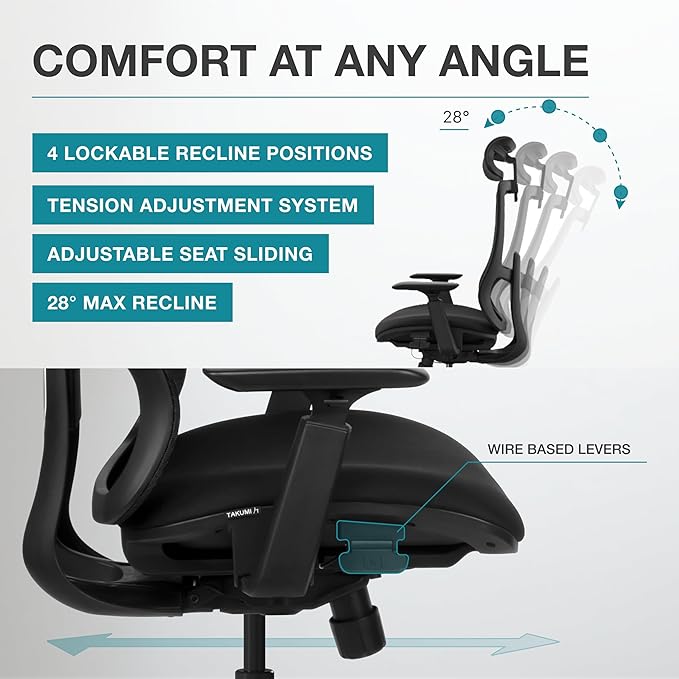 Takumi Ergonomic Office Chair Lumbar Support: Ergonomic Chair, Mesh Office Chair, Ergonomic Desk Chair, Best Desk Chair for Long Hours, Mesh Office Chair for Heavy People - Premium Cushion - LeafyLoom