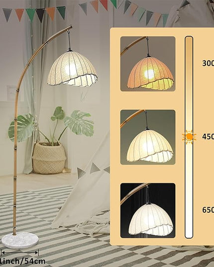 Bamboo Floor lamp, Unique Bohemian Hanging arc Floor lamp, Antique Vine Style, Restaurant Vertical lamp, Marble Base Farmhouse Study Living Room Corner lighting - LeafyLoom