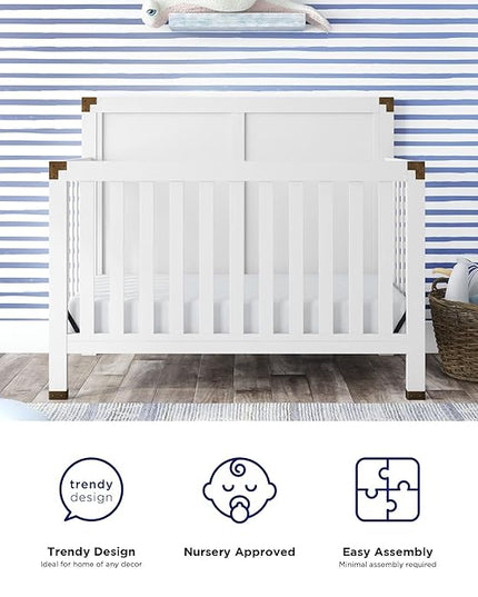 Baby Relax Miles 5-in-1 Convertible Crib, Nursery Furniture, Classic White - LeafyLoom