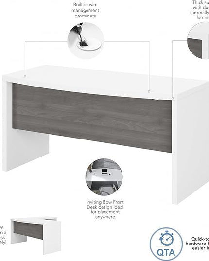 Bush Business Furniture Echo Bow Front Desk, 60W, Pure White and Modern Gray - LeafyLoom