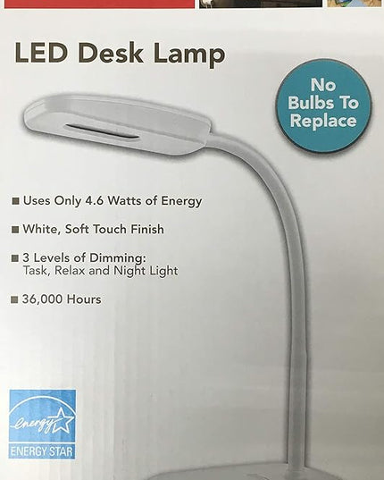 New SUNBEAM Flexible Neck LED Desk LAMP Adjustable Light Energy Star (White) - LeafyLoom