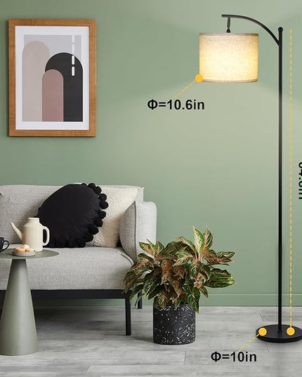 Modern Floor Lamp, 3-Ways Dimmable Standing Lamp with Linen Shade, Adjustable Height, Foot-Step Switch, Reading Lamp for Living Room, Bedroom, Office, 9W Bulb Included (Black) - LeafyLoom