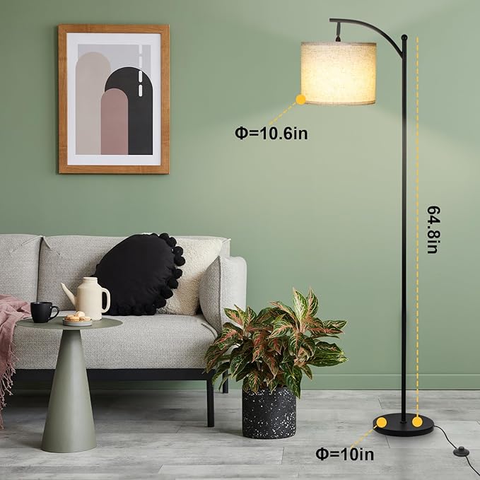 Modern Floor Lamp, 3-Ways Dimmable Standing Lamp with Linen Shade, Adjustable Height, Foot-Step Switch, Reading Lamp for Living Room, Bedroom, Office, 9W Bulb Included (Black) - LeafyLoom