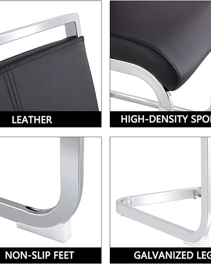 Dining Chairs Set, Kitchen Modern Metal Chairs with Faux Leather Padded Seat High Back and Sturdy Chrome Legs, Chairs for Dining Room (Black, Set of 4) - LeafyLoom