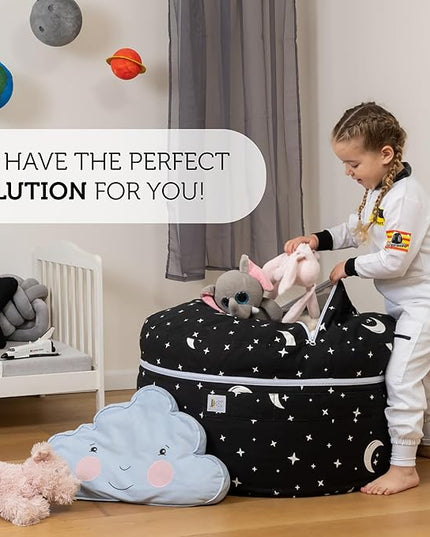 Stuffed Animal Storage Bean Bag Chair Cover for Kids & Adults | Washable XL Stuffie Seat | 100% Cotton | Pouf Organizer for Plush Toys, Linens, Quilts & Pillows | Starry Night - LeafyLoom