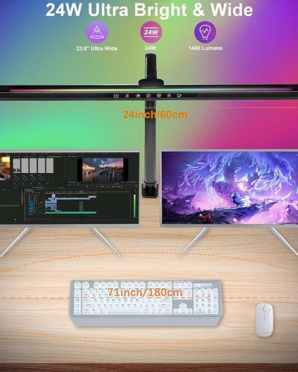 2-in-1 Desk Lamp with RGB Ambient Light, Architect Desk Lamps for Home Office, 5 Color Modes & Brightness Levels, Eye-Caring Flexible Gooseneck Table Light for Monitor Working Reading Gaming - LeafyLoom