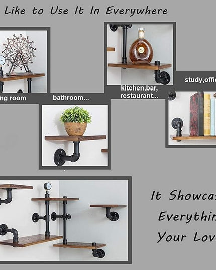 Industrial Rustic Modern Wood Ladder Pipe Wall Mounted Floating Shelves - Set of 3 Bookshelf,DIY Storage Shelving,Hung Bracket,Bookcase (Set of 3 Ladder Shelves) - LeafyLoom