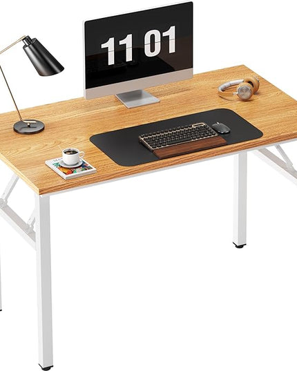 Need 39.4 inches Computer Desk for Small Space Small Folding Table Small Writing Desk Compact Desk Foldable Desk with BIFMA Certification, No Install Needed, Teak and White - LeafyLoom