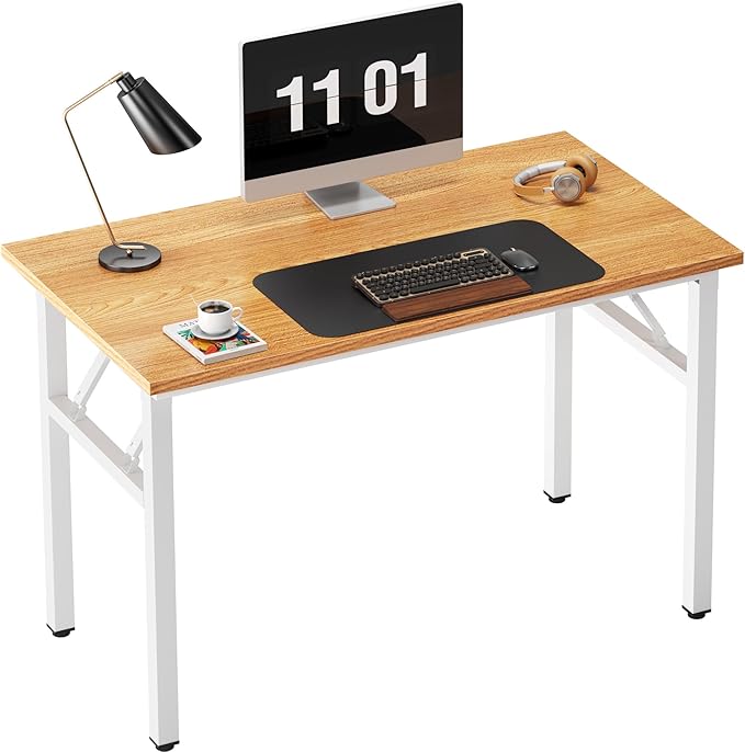 Need 39.4 inches Computer Desk for Small Space Small Folding Table Small Writing Desk Compact Desk Foldable Desk with BIFMA Certification, No Install Needed, Teak and White - LeafyLoom