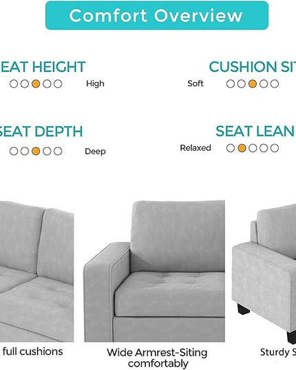 85" L-Shape Sectional Corner Sofa with Storage Ottoman, Modern Linen Upholstered Couch w/Convenient Cup Holder, for Living Room, Apartment, 85 Inch, Light Gray - LeafyLoom