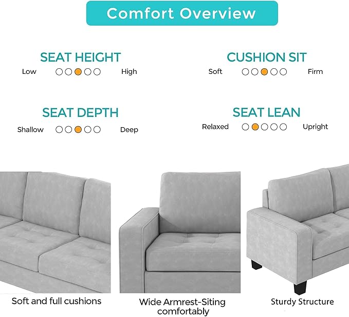 85" L-Shape Sectional Corner Sofa with Storage Ottoman, Modern Linen Upholstered Couch w/Convenient Cup Holder, for Living Room, Apartment, 85 Inch, Light Gray - LeafyLoom