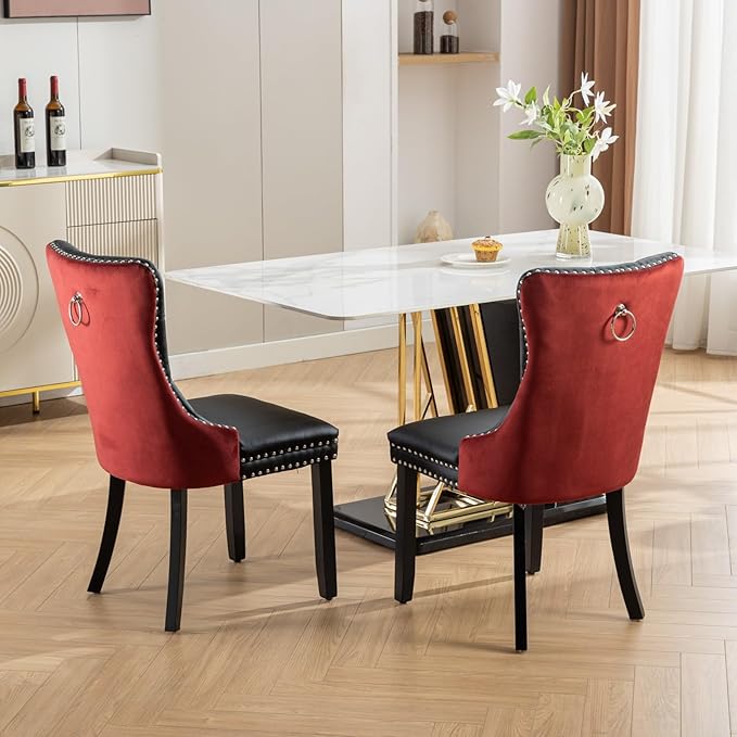 NicBex Haerin-SD-00108-LWJ Dining Chairs, 25.5"x19.7"x37.5", Black and Burgundy - LeafyLoom