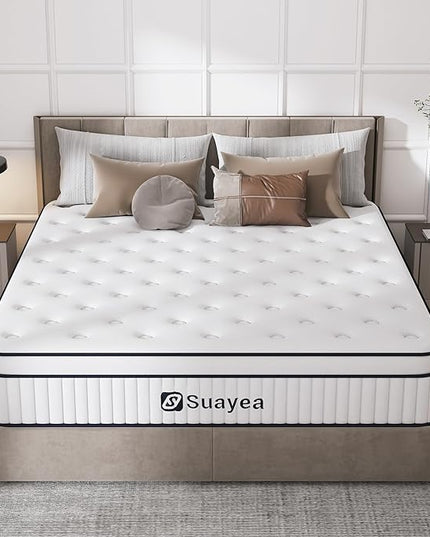 King Mattress 10 Inch, King Size Mattress in a Box, Hybrid Mattress with Pocket Spring and Soft Foam, Ultimate Motion Isolation, Strong Support, Medium Firm, Upgraded Strength - LeafyLoom