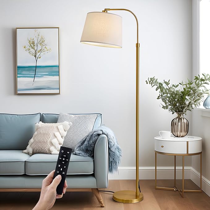 Oneach 62" Gold Floor Lamp for Living Rooms Tall Arc Standing Lamps with remote Bedrooms Industrial Corner Nursery Girls Kid Vintage Mid-Century Modern Reading Light Office(Bulb Included) - LeafyLoom