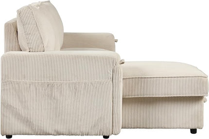 Corduroy Upholstered Convertible Sleeper Sectional Couch Pull Out Sofa Bed ,4 Seater L Shaped Corner Sofa&Couch Sofabed with Reversible Storage Chaise Lounge and Cupholders for Living Room Office - LeafyLoom
