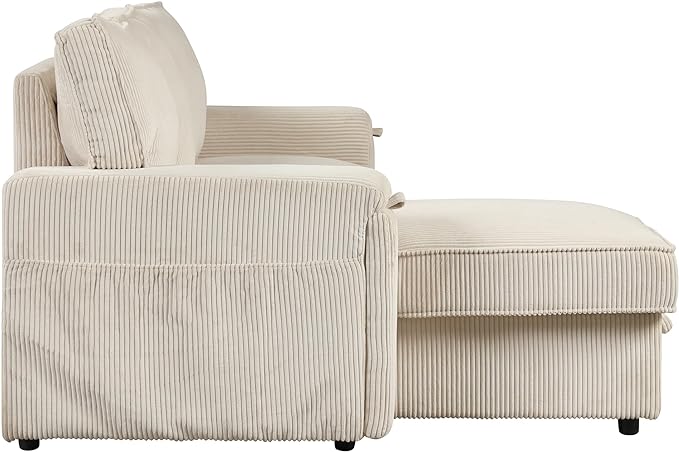 Corduroy Upholstered Convertible Sleeper Sectional Couch Pull Out Sofa Bed ,4 Seater L Shaped Corner Sofa&Couch Sofabed with Reversible Storage Chaise Lounge and Cupholders for Living Room Office - LeafyLoom