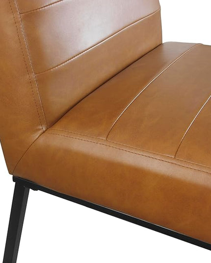 HomePop Home Décor | Single Pack Channeled Metal Dining Chair, Brown Faux Leather - LeafyLoom