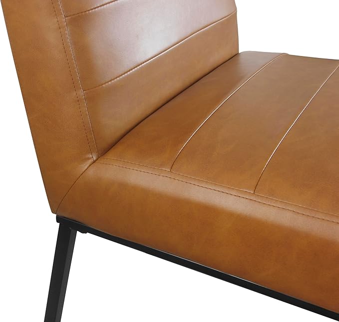 HomePop Home Décor | Single Pack Channeled Metal Dining Chair, Brown Faux Leather - LeafyLoom