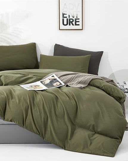Olive Green Comforter Set King Size Solid Green Comforter 3 Pieces Soft Dark Green King Comforter Bedding Set Women Pure Olive Green King Bed Comforter Set for All Season as Gift - LeafyLoom
