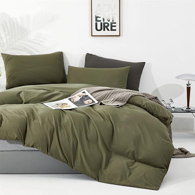 Olive Green Comforter Set King Size Solid Green Comforter 3 Pieces Soft Dark Green King Comforter Bedding Set Women Pure Olive Green King Bed Comforter Set for All Season as Gift - LeafyLoom