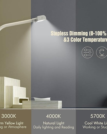 LED Desk Lamp with Clamp, 10W Desk Lamps for Home Office, Eye-caring Computer Monitor Light, 3 Color Modes, Dimmable & Touch Control, Architect Desk Light for Drawing,Workbench-1000LM,White - LeafyLoom