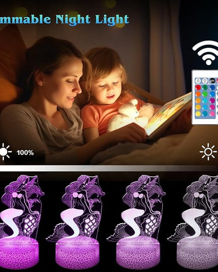 Mermaid Night Light,Gifts for Girls, 3D Illusion Lamp,Kids Bedside Lamp,16 Color Change Decor Lamp with Remote & Smart Touch, Gifts for Christmas Birthday - LeafyLoom