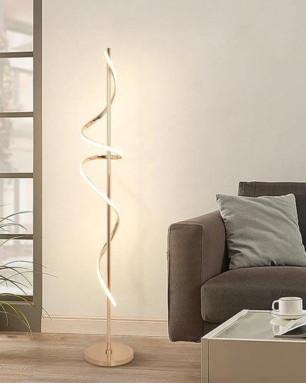 LED Floor Lamp for Living Room, 60inch Gold Floor Lamp with Remote Control, 48W Dimmable Led Floor Lamp with 3 Color Temperatures, Indoor Modern Spiral Floor Lamp for Living Room, Bedroom, Office - LeafyLoom