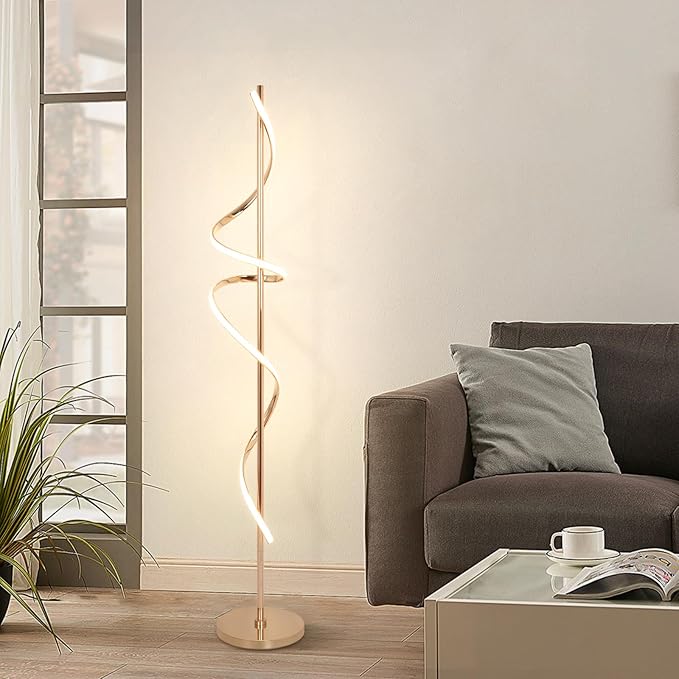 LED Floor Lamp for Living Room, 60inch Gold Floor Lamp with Remote Control, 48W Dimmable Led Floor Lamp with 3 Color Temperatures, Indoor Modern Spiral Floor Lamp for Living Room, Bedroom, Office - LeafyLoom