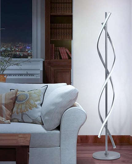 LED Floor Lamps for Living Room, Silver Modern Floor Lamp for Bedroom 60 Inch Spiral Floor Lamp 34W Dimmable 3 Color Temperature Standing Lamp with Timer Corner Floor Lamps for Living Room Clearance - LeafyLoom