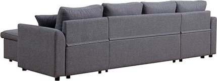 U Shaped Convertible Sectional Sofa with Double Chaise and Pull Out Bed , Fabric Upholstered Reversible Corner Couch Sleeper Sofabed w/ Storage , 5 Seater Sofacama with Throw Pillows for Living Room - LeafyLoom