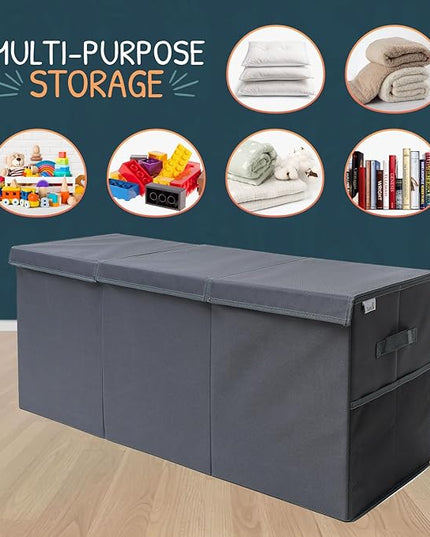 Extra Large Toy Storage Organizer with Lid - Sturdy, Collapsible Toy Chest Storage Box Design - Toys Bin with Dividers for Kids, Nursery, Bedroom, Playroom 37"x16"x14" - LeafyLoom