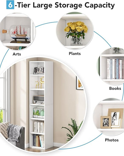 70.9 Inch Tall Narrow Bookcase, Corner Bookshelf 6 Tier Cube Display Shelf Storage Organizer for Small Space, White - LeafyLoom