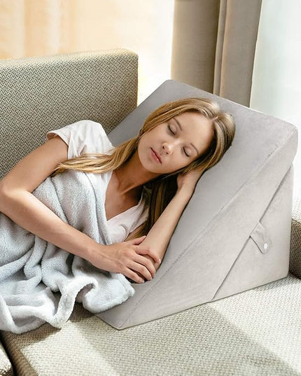 Bed Wedge Pillow, Triangle Adjustable Pillow Wedge, Memory Foam Sleeping Pillow for Legs with Washable Removable Cover, Post Surgery Pillow for Upright Sleeping, Reading, Back Pain - LeafyLoom
