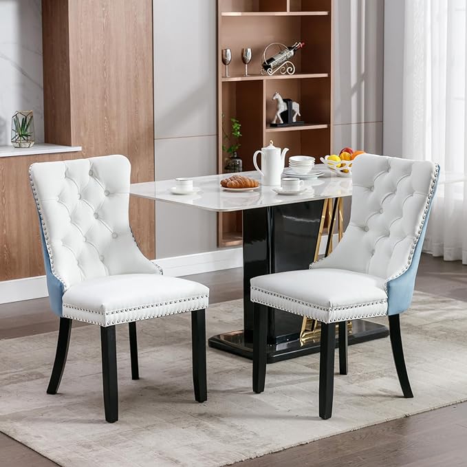 NicBex Haerin-SD-00106-LWJ Dining Chairs, 25.5"x19.7"x37.5", White and Blue - LeafyLoom