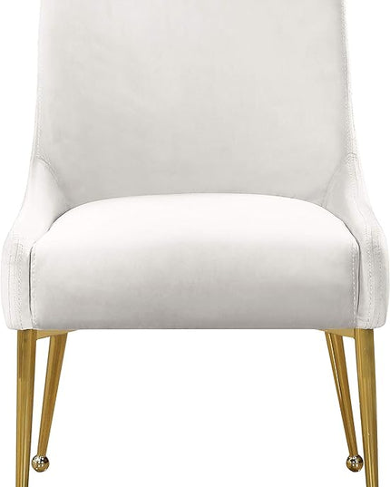 Meridian Furniture Owen Collection Modern | Contemporary Velvet Upholstered Dining Chair with Polished Gold Legs, Set of 2, 24" W x 21" D x 34.5" H, Cream - LeafyLoom