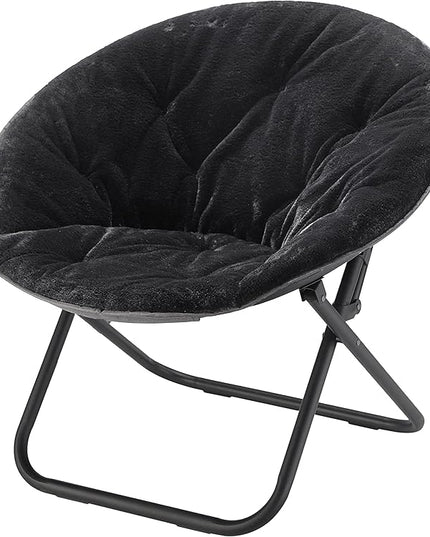 Faux Fur Saucer Chair, Black/Black - LeafyLoom
