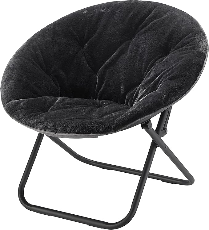 Faux Fur Saucer Chair, Black/Black - LeafyLoom