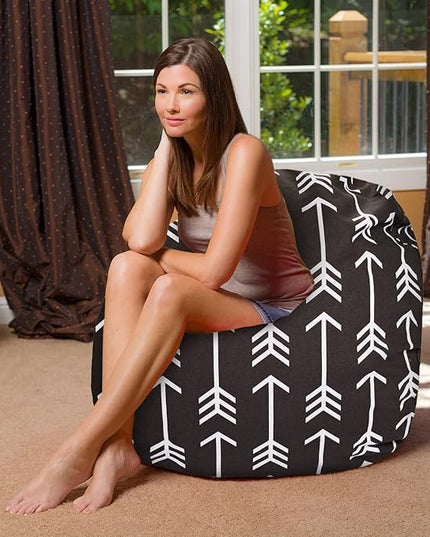 Posh Creations Bean Bag Chair for Kids, Teens, and Adults Includes Removable and Machine Washable Cover, Canvas White Arrows on Gray, 48in - X-Large - LeafyLoom