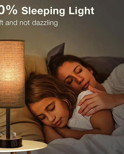 Innqoo Black Table Lamps for Boy Set of 2 - Fully Dimmable Bedroom Lamp with USB C Charging Port, Bedside Lamps with USB Ports and Outlets, Night Lamps for Reading, Nursery, Study with Black Base - LeafyLoom