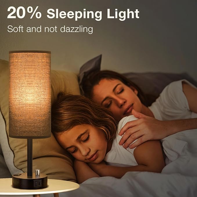 Innqoo Black Table Lamps for Boy Set of 2 - Fully Dimmable Bedroom Lamp with USB C Charging Port, Bedside Lamps with USB Ports and Outlets, Night Lamps for Reading, Nursery, Study with Black Base - LeafyLoom