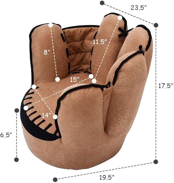 Fireflowery Kid Baseball Chair, Toddler Chair with Baseball Glove Design, Baseball Bean Bag Chair for Playroom, Gift for 3-5 Years Boys and Girls, 23.5” x 19.5” x 17.5 - LeafyLoom