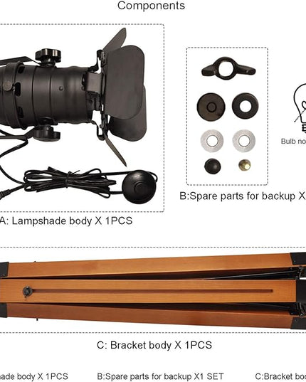 Decoluce Vintage Tripod Floor Lamp, Height Adjustable Wooden Camera Tripod Rotatable Spotlight Tall Standing Light, Nostalgic Cinema lamps for Living Room, Bedroom, Studios Decor(Black) - LeafyLoom