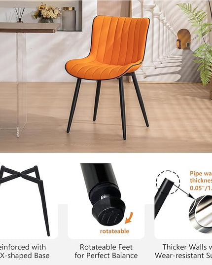 YOUNUOKE Orange Dining Chairs Set of 2 Upholstered Mid Century Modern Kitchen Chair Armless Faux Leather Accent Guest Side Chair with Back and Metal Legs for Living Reception Waiting Room Bedroom - LeafyLoom