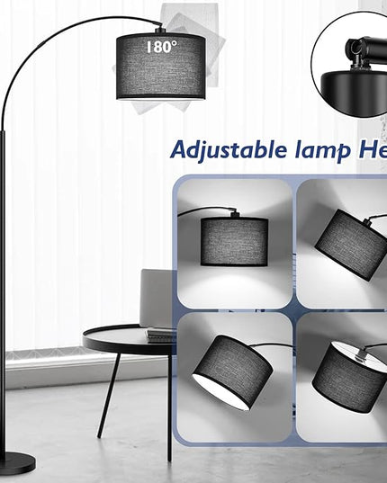Arc Floor Lamps for Living Room, Modern Remote Control Standing Lamp with Stepless Dimmable, Black Tall Lamp with Black Drum Shade, Over Couch Arched Reading Light for Bedroom, Office(Bulb Included) - LeafyLoom