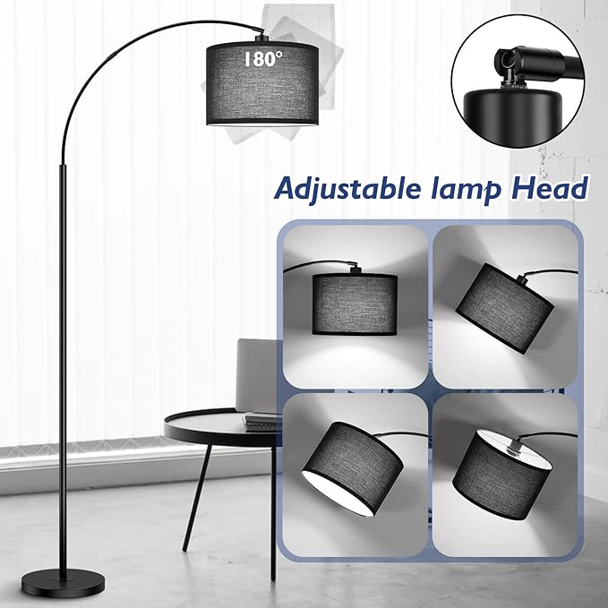 Arc Floor Lamps for Living Room, Modern Remote Control Standing Lamp with Stepless Dimmable, Black Tall Lamp with Black Drum Shade, Over Couch Arched Reading Light for Bedroom, Office(Bulb Included) - LeafyLoom