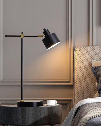 OYEARS Modern Industrial Desk Lamp for Reading LED 22.2“ Metal Table Lamp Light for Office Bedroom Study Room Living Room Nightstand Bedside Lamps Gold and Matte Black Accent (Black, Bulb Included) - LeafyLoom